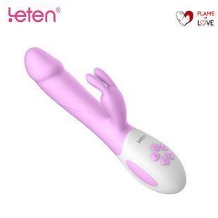 Вібратор-кролик з масажними стволом і підігрівом Leten Alina Purple, два мотори