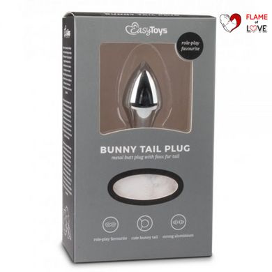 Металева анальна пробка з помпоном білий Bunny Tail Plug Easy Toys