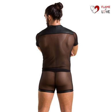 Комплект сітчастої чоловічої білизни Passion 052 SET MICHAEL S/M black, сорочка, боксери, заклепки
